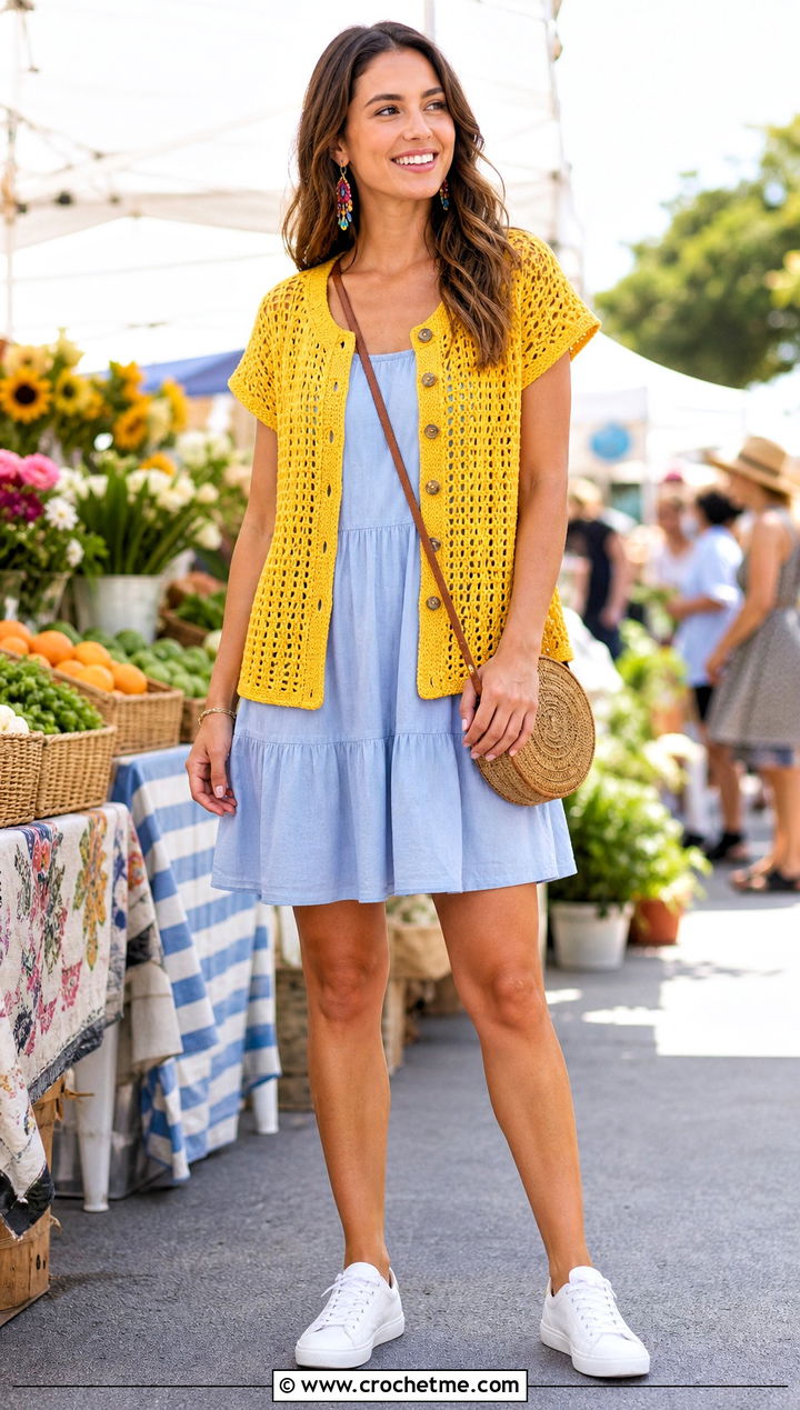 Short Sleeve One Piece Crochet Cardigan With Sundress - 35 one piece crochet cardigan outfit ideas