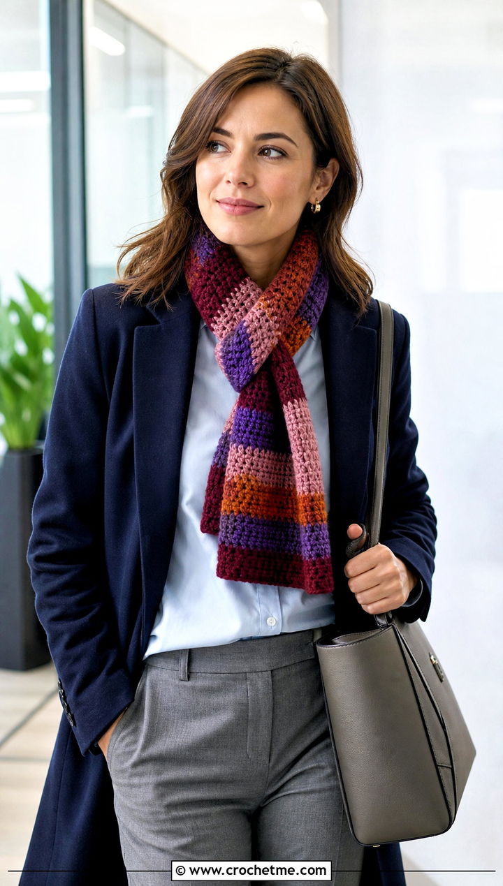 Shorter Season Tom Baker Scarf With Office Trousers - 15 crochet tom baker scarf outfit ideas