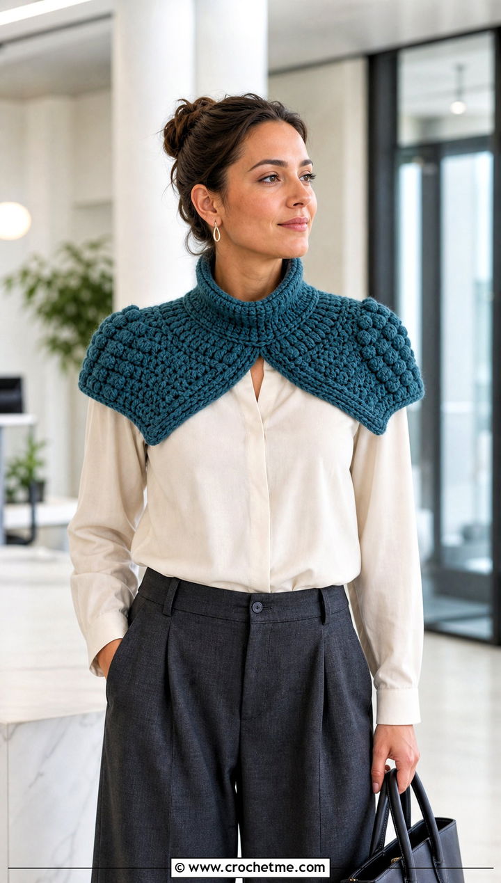 Shoulder Armor Huntress Crochet Cowl With Tailored Trousers - 15 huntress crochet cowl outfit ideas