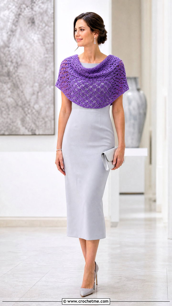 Shoulder Cover Crochet Cowl Scarf With Column Dress - 35 crochet cowell scarf outfit ideas