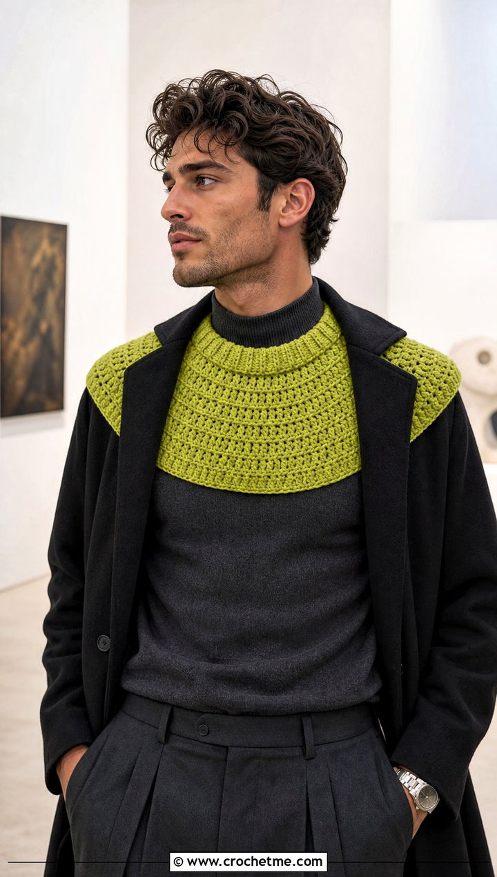 Shoulder Crochet Cowl With Mock Neck Sweater - 25 Men Crochet Cowl outfit ideas