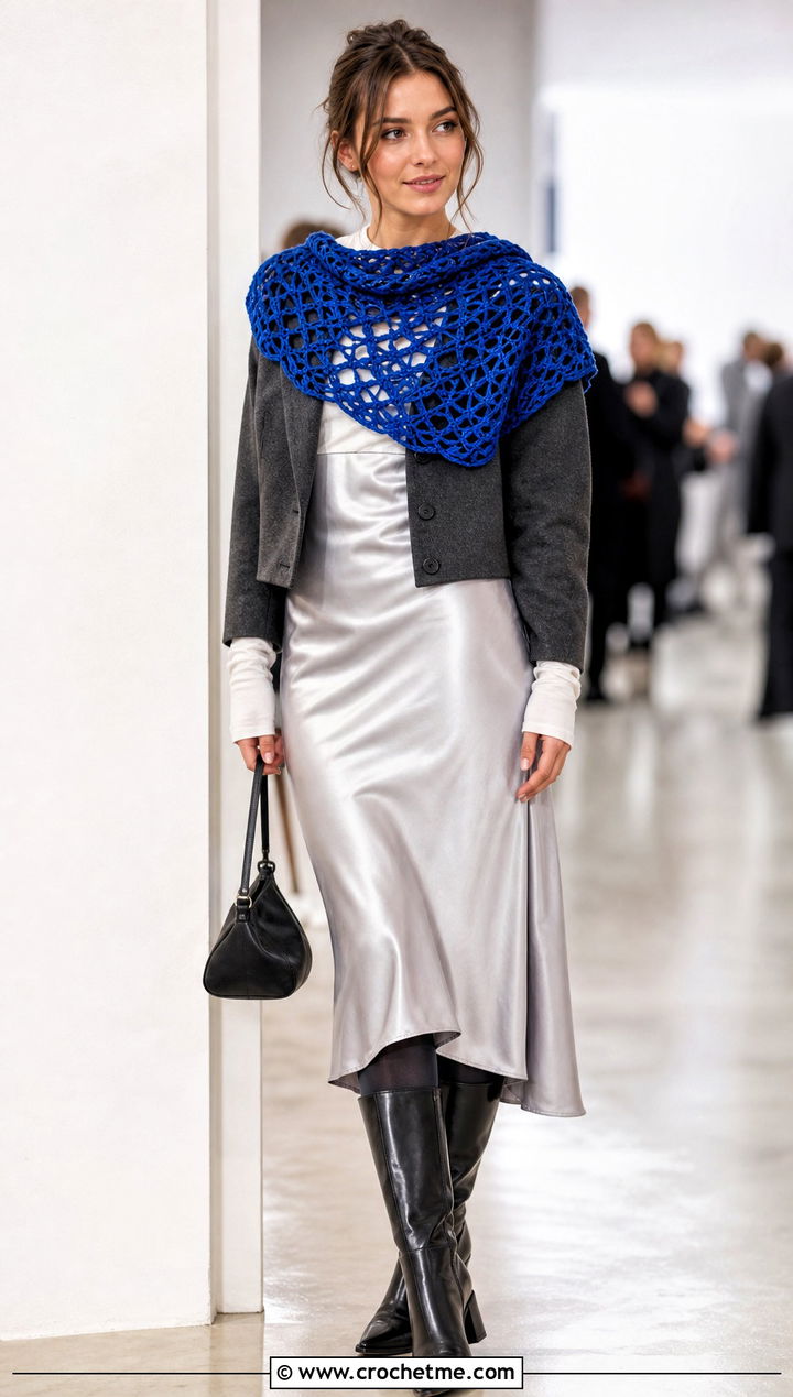 Shoulder Crochet Cowl With Slip Dress - 25 cowl crochet scarf outfit ideas