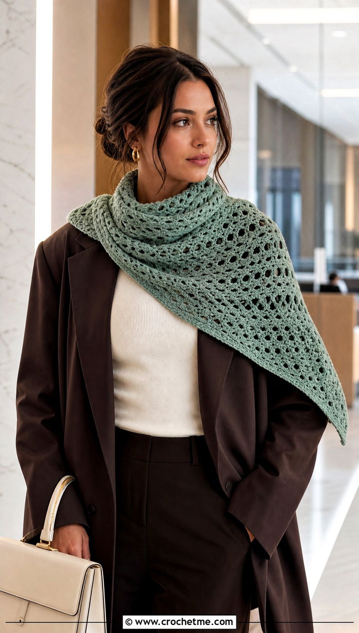 Shoulder Drape Crochet Snood Scarf With a Blazer - 25 crochet snood scarf outfit ideas