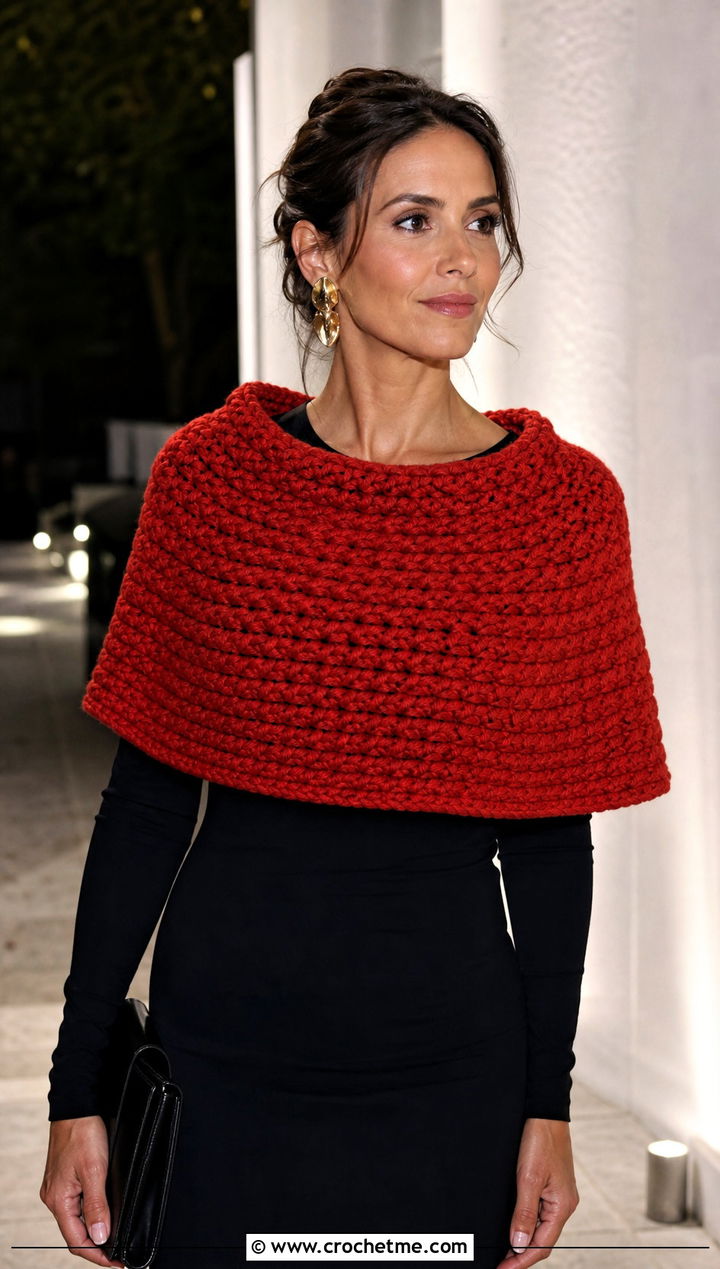 Shoulder Warmer Chunky Yarn Crochet Cowl With Column Dress - 25 Chunky Yarn Crochet Cowl outfit ideas