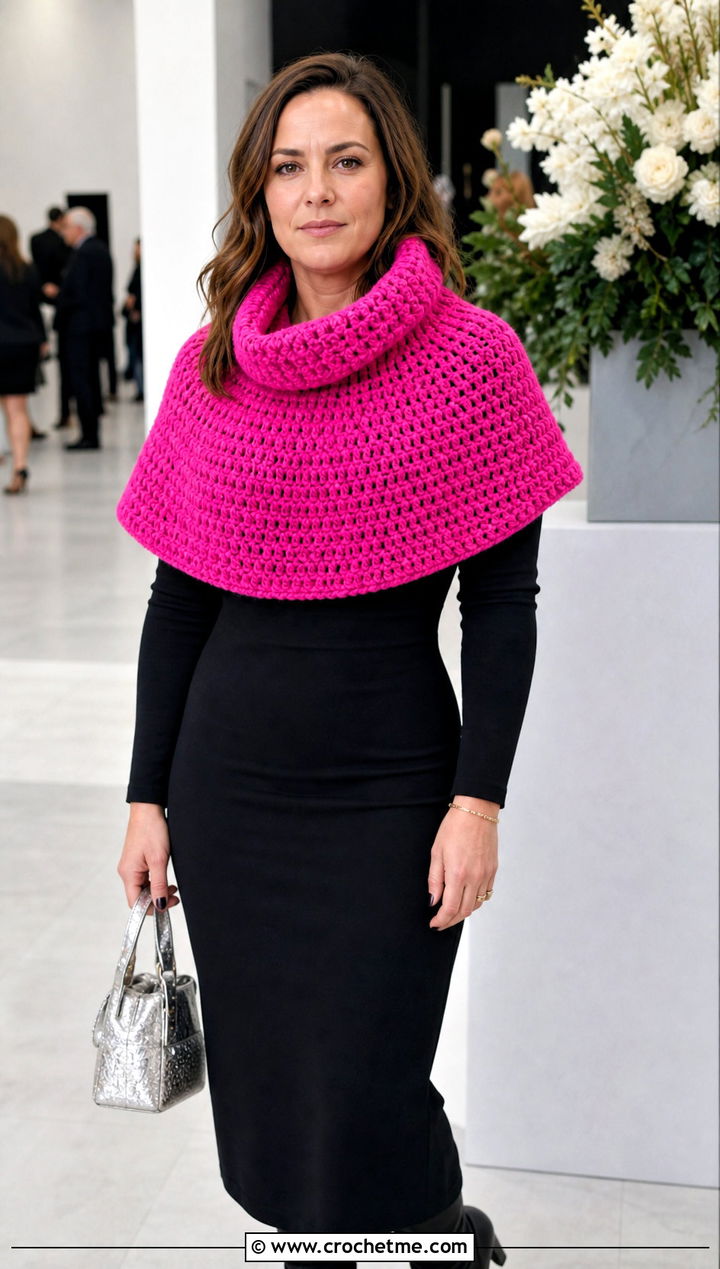 Shoulder Warmer Cowl Neck Crochet Scarf With Midi Dress - 25 Cowl Neck Crochet Scarf outfit ideas