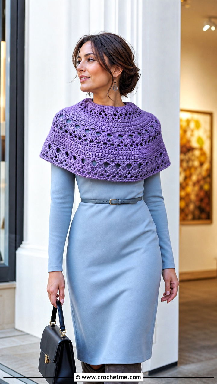 Shoulder Warmer Crochet Cowl With Long Sleeve Dress - 20 Simple Crochet Cowl outfit ideas
