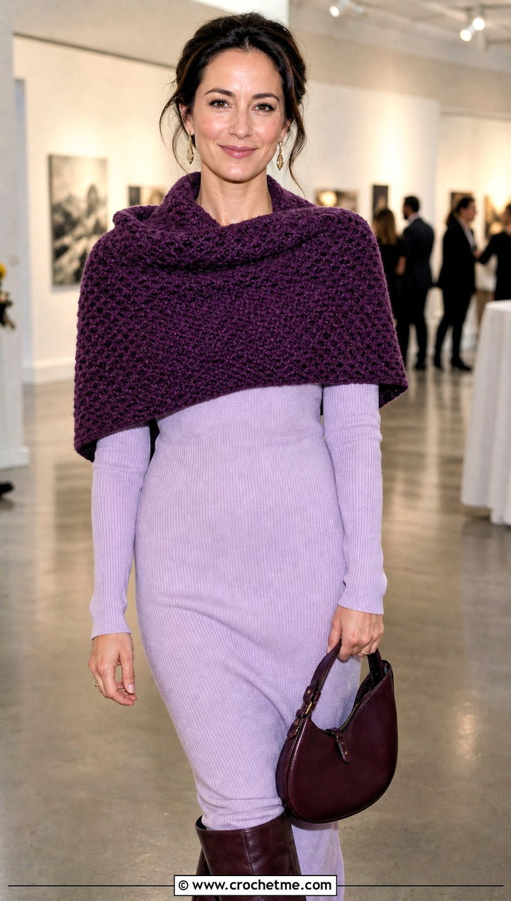 Shoulder Wrap Katniss Crochet Cowl With Midi Dress - 15 katniss crochet hat outfit ideas