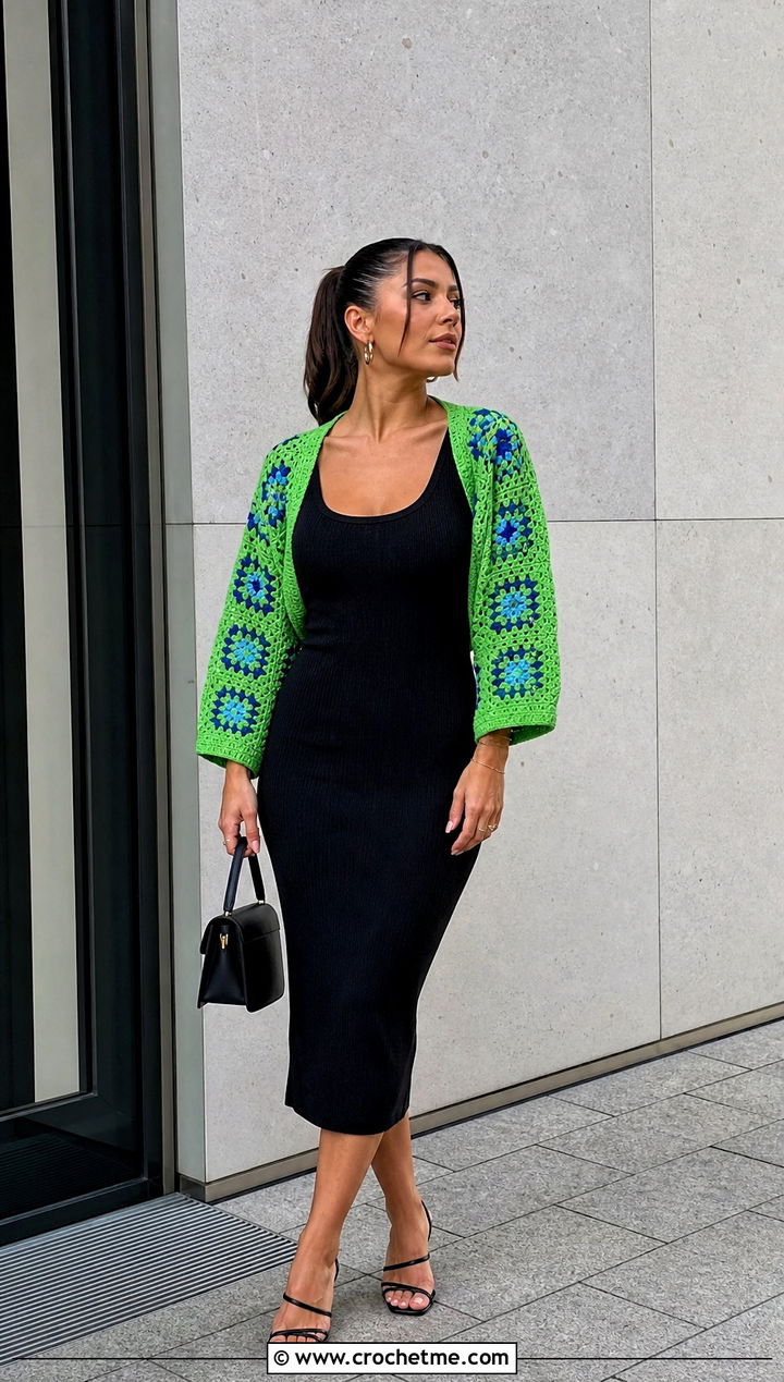 Shrug Granny Square Summer Cardigan With Tank Dress - 30 granny square summer cardigan outfit ideas