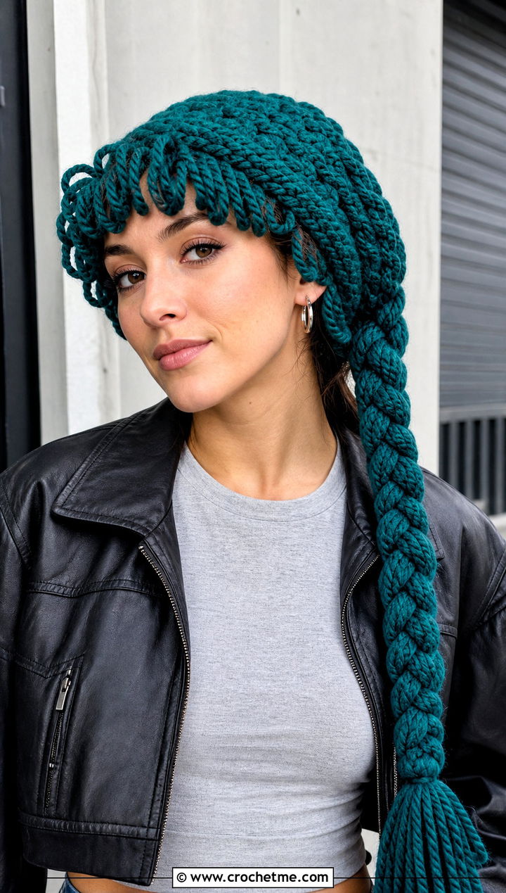 Side Braid Cabbage Patch Crochet Hat With Leather Jacket - 25 Cabbage Patch Crochet Hat outfit ideas