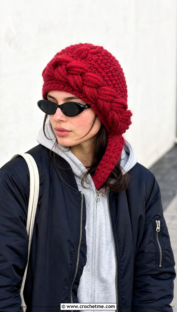 Side Braid Crochet Beanie With Hoodie - 15 Braided Crochet Beanie outfit ideas