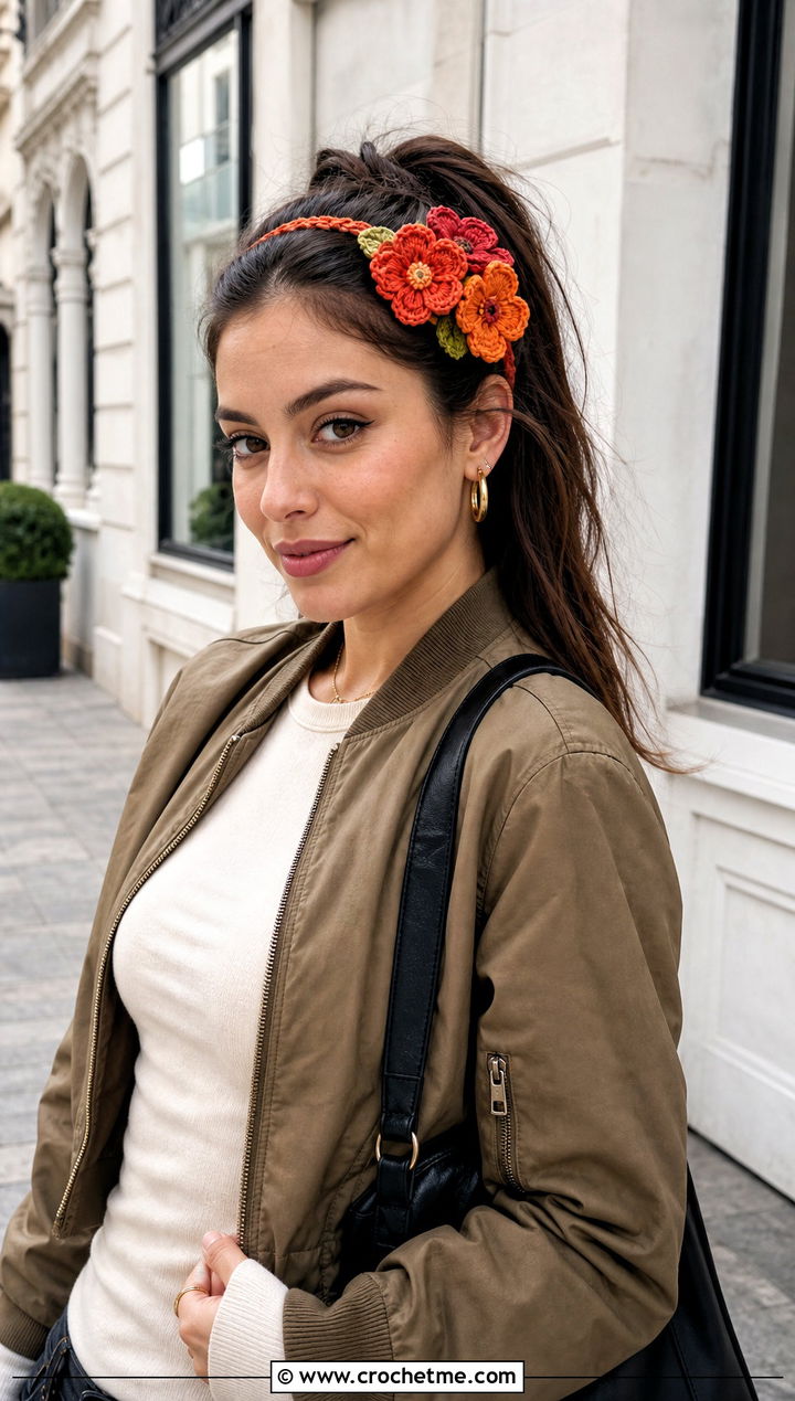 Side Flower Crochet Crown Headband With Cargo Pants - 25 crochet flower crown headband outfit ideas