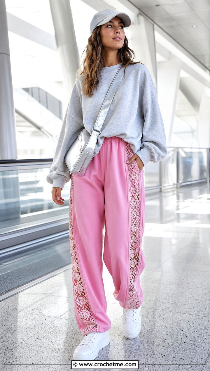 Side Panel Octagon Pants With Oversized Sweatshirt - 15 Crochet Octagon Pants outfit ideas