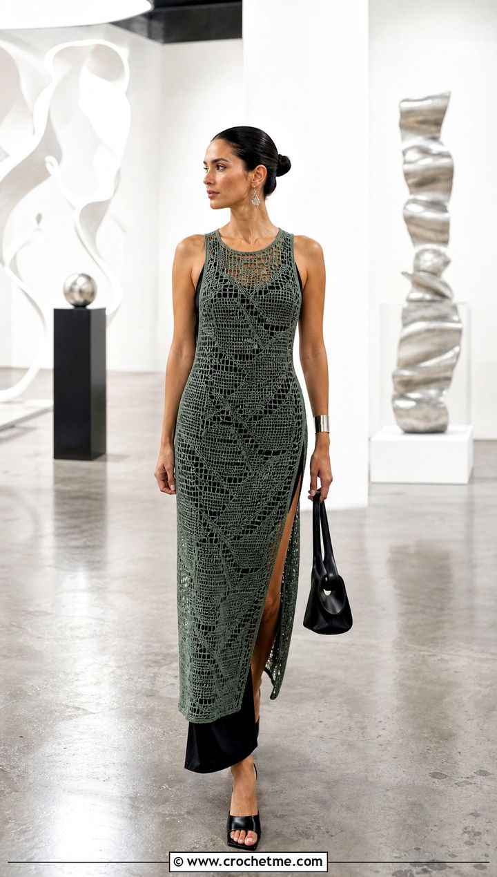 Side Slit Column Crochet Overlay Dress With Slip Skirt - 25 Crochet Overlay Dress outfit ideas