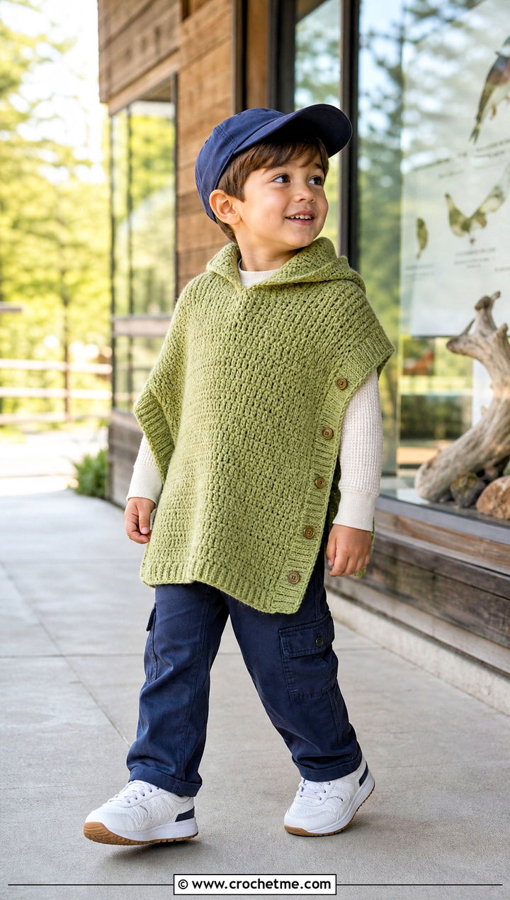 Side Snap Crochet Carseat Poncho With Utility Pants - 25 Crochet Carseat Poncho outfit ideas