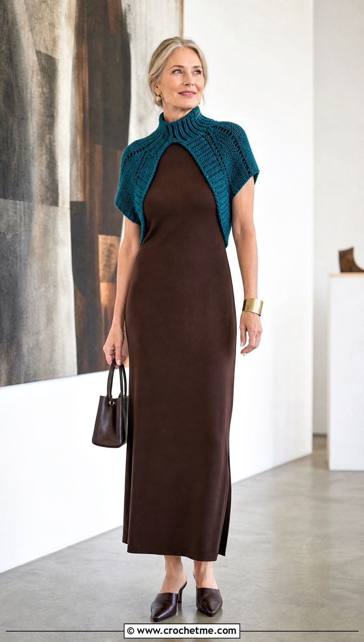 Silva Crochet Shrug With Column Dress - 15 silva crochet shrug outfit ideas