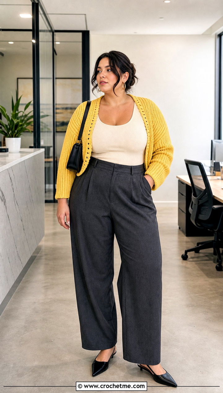 Silva Crochet Shrug With Tailored Trousers - 15 silva crochet shrug outfit ideas