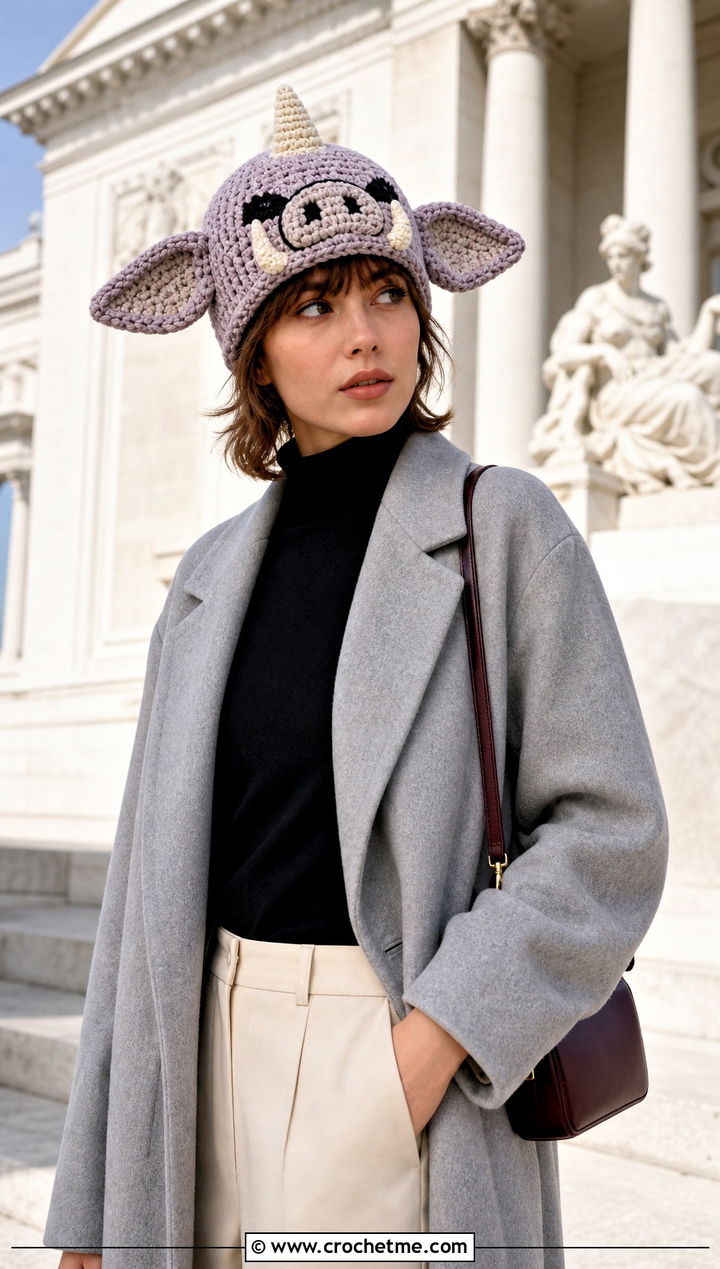 Silver Bokoblin Slouchy Crochet Hat With Tailored Coat - 15 Bokoblin Crochet Hat outfit ideas