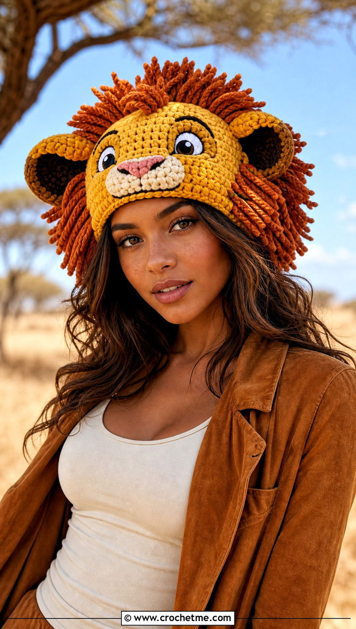 Simba Mane Hat With Suede Jacket - 30 disney crochet hat outfit ideas