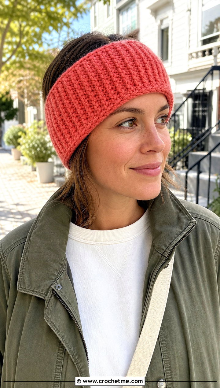 Simple Stitch Tunisian Crochet Ear Warmer With Utility Jacket - 30 Tunisian Crochet Ear Warmer outfit ideas
