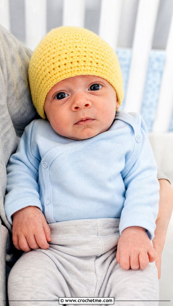 Single Crochet Preemie Beanie With Side Snap Bodysuit - 30 crochet premie hats outfit ideas