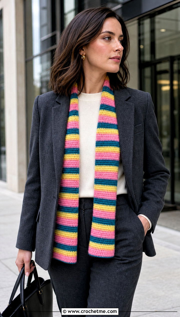 Single Crochet Temperature Scarf With Wool Suit - 30 crochet temperature scarf outfit ideas