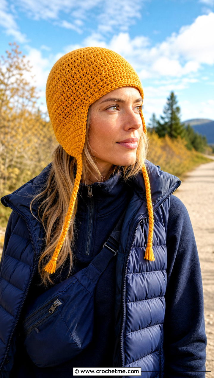 Single Stitch Crochet Earflap Hat With Athleisure - 15 Single Stitch Crochet Hat outfit ideas