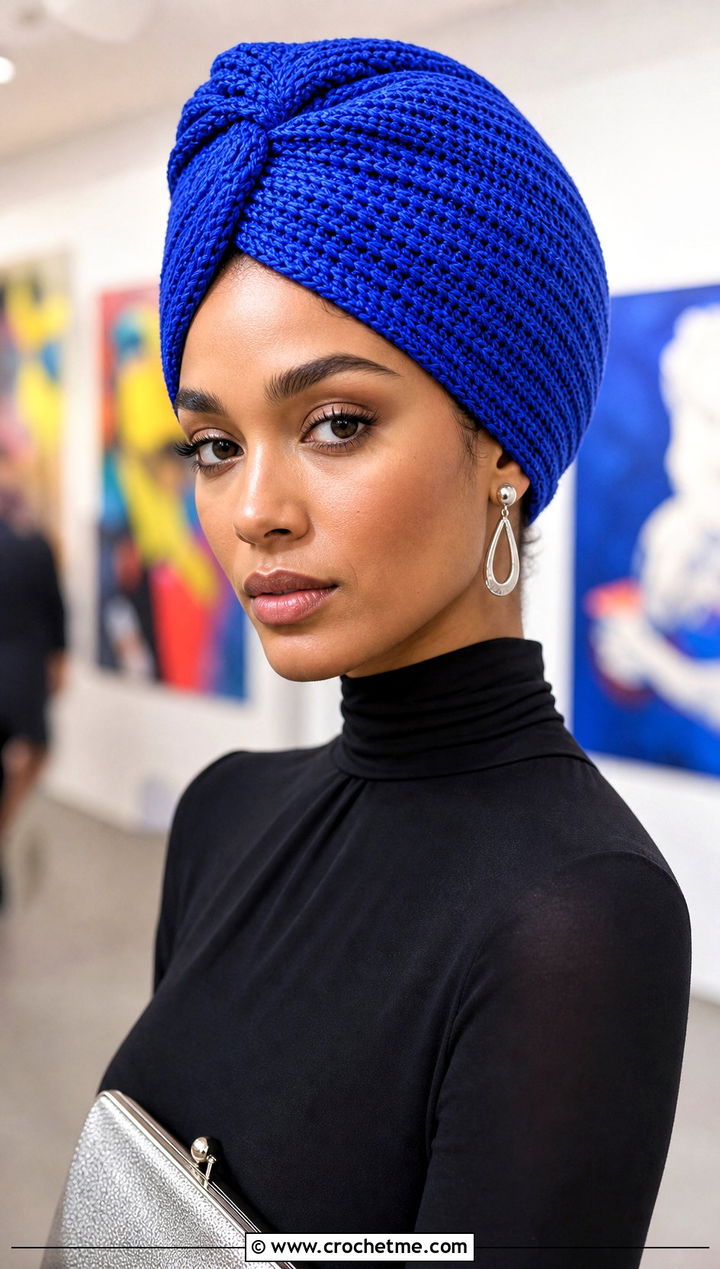 Single Stitch Crochet Turban Hat With Monochrome Outfit - 15 Single Stitch Crochet Hat outfit ideas