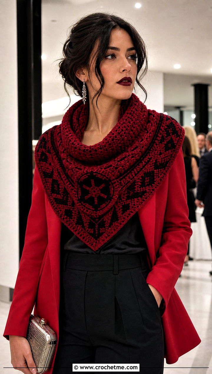 Sith Crochet Cowl With Red Blazer - 15 Crochet Star Wars Scarf outfit ideas