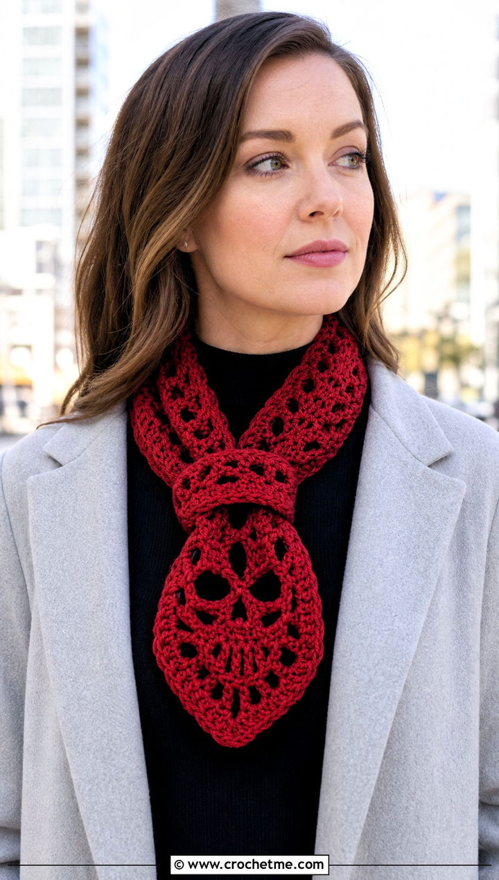 Skeleton Keyhole Halloween Scarf With Minimalist Coat - 20 crochet halloween scarf outfit ideas