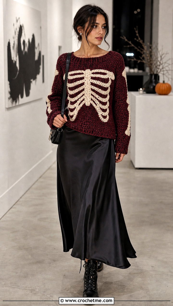 Skeleton Ribcage Crochet Pullover Outfit - 25 Crochet Halloween Clothes and outfit ideas