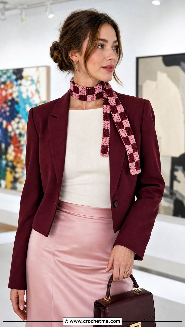 Skinny Buffalo Plaid Crochet Scarf With Slip Skirt - 15 buffalo plaid crochet scarf outfit ideas