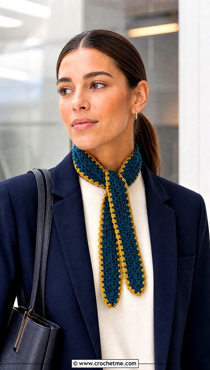 Skinny Crochet Granny Stitch Scarf With Blazer - 30 crochet granny stitch scarf outfit ideas