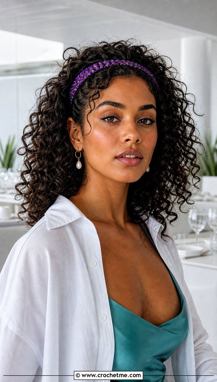 Skinny Crochet Headband With Slip Dress - 30 crochet headband curly hair outfit ideas