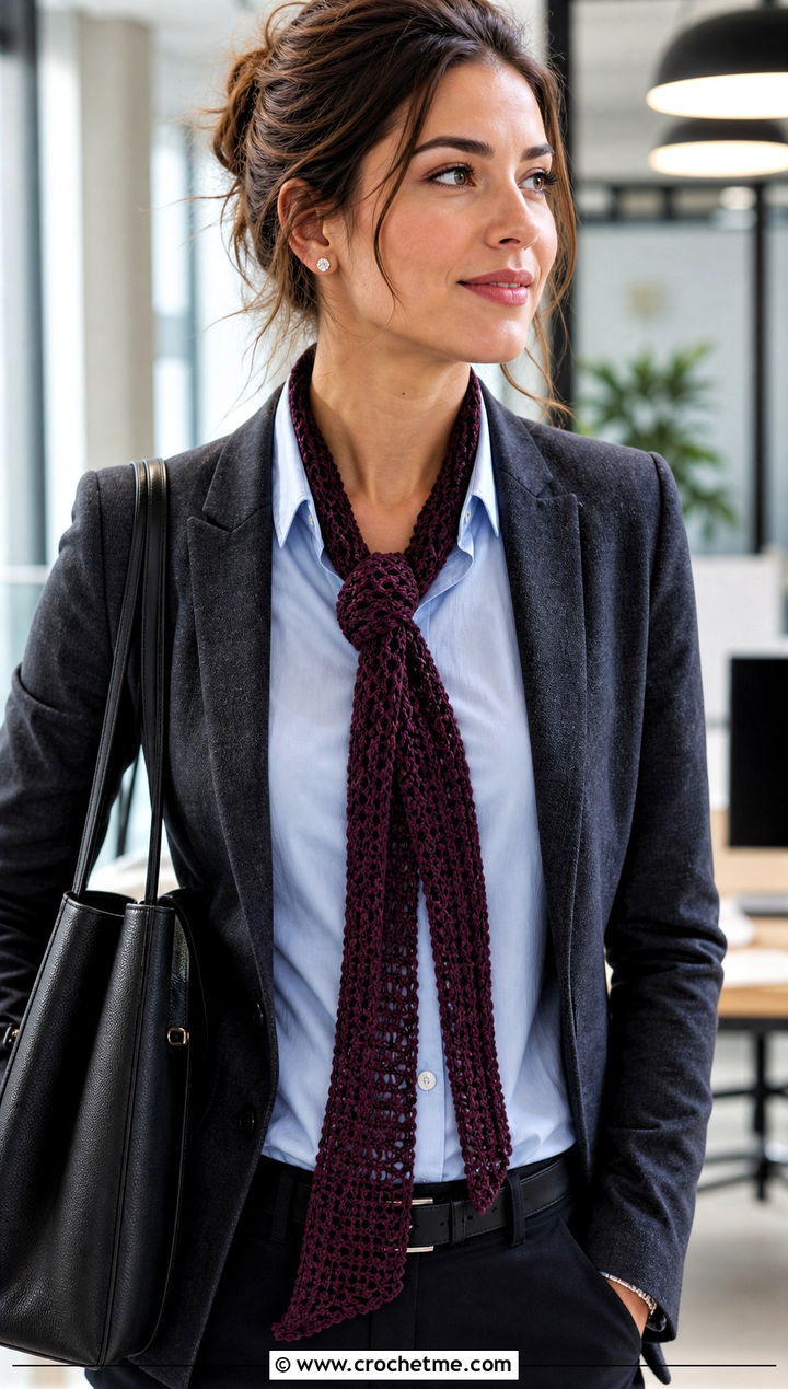 Skinny Crochet Scarf With Pencil Skirt - 25 Beautiful Crochet Scarf outfit ideas