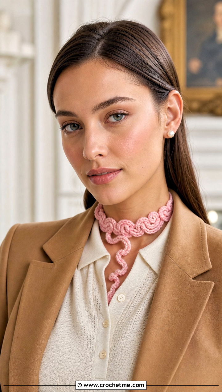 Skinny Curlicue Crochet Scarf With Old Money Outfit - 15 easy spiral crochet scarf outfit ideas