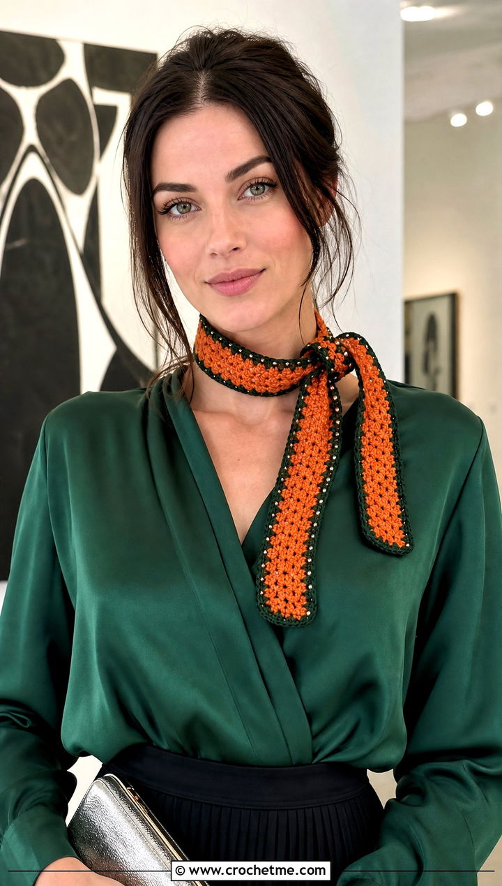 Skinny Slytherin Crochet Scarf With Satin Blouse - 30 slytherin crochet scarf outfit ideas