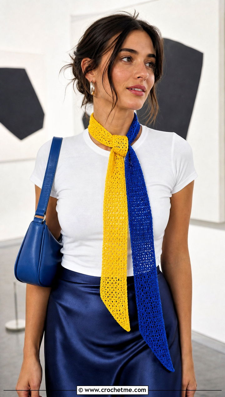 Skinny Two Tone Crochet Scarf With Satin Skirt - 25 two tone crochet scarf outfit ideas