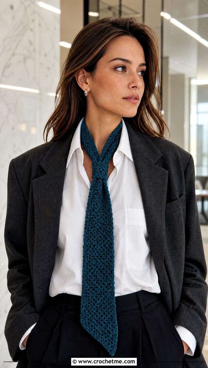 Skinny V Stitch Crochet Scarf With Blazer - 25 v stitch crochet scarf outfit ideas