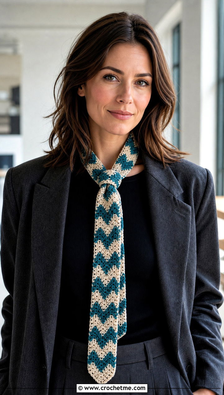 Skinny Zig Zag Crochet Scarf With Trouser Suit - 25 Zig Zag Crochet Scarf outfit ideas