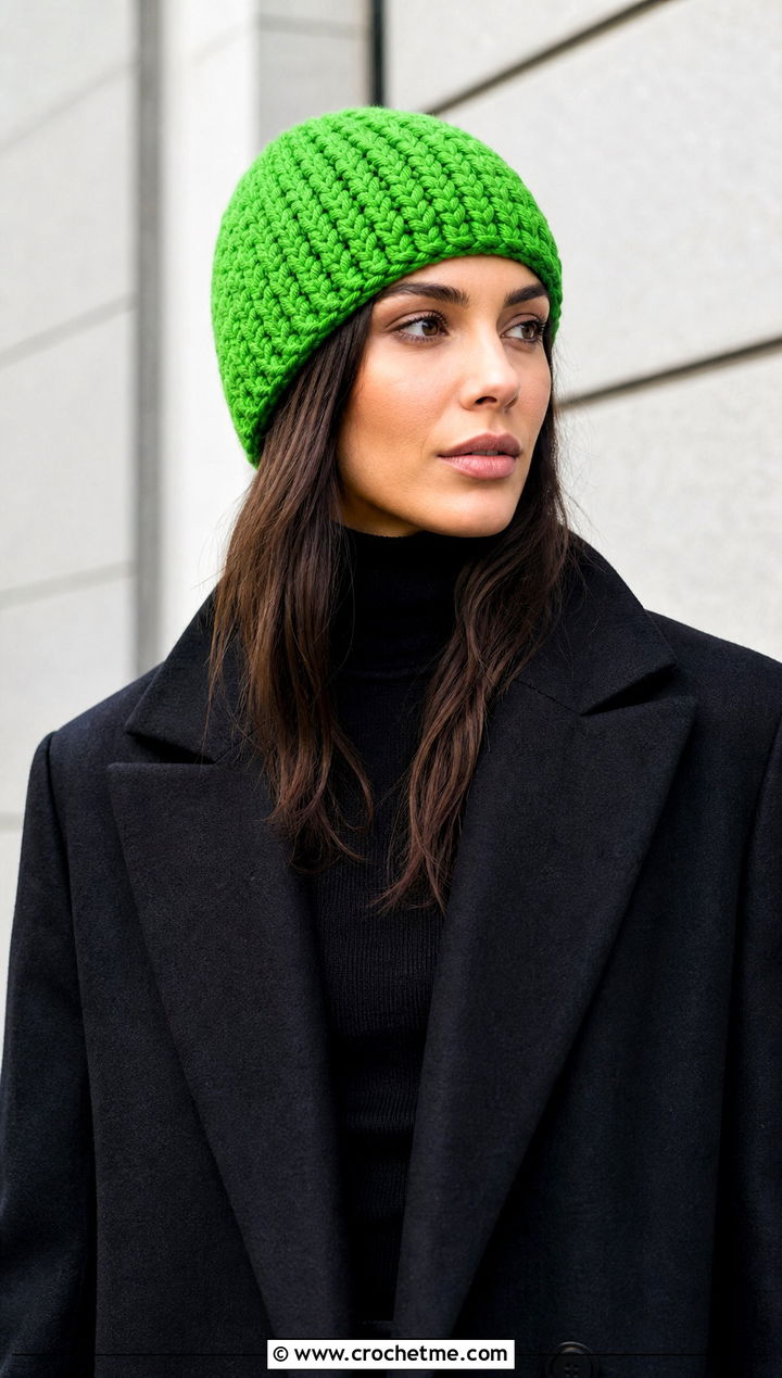 Skull Cap Chunky Ribbed Crochet Hat With Monochrome Outfit - 25 Chunky Ribbed Crochet Hat outfit ideas