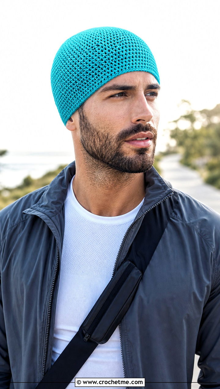 Skull Cap Crochet Beanie With Athletic Layers - 15 men's crochet beanies outfit ideas