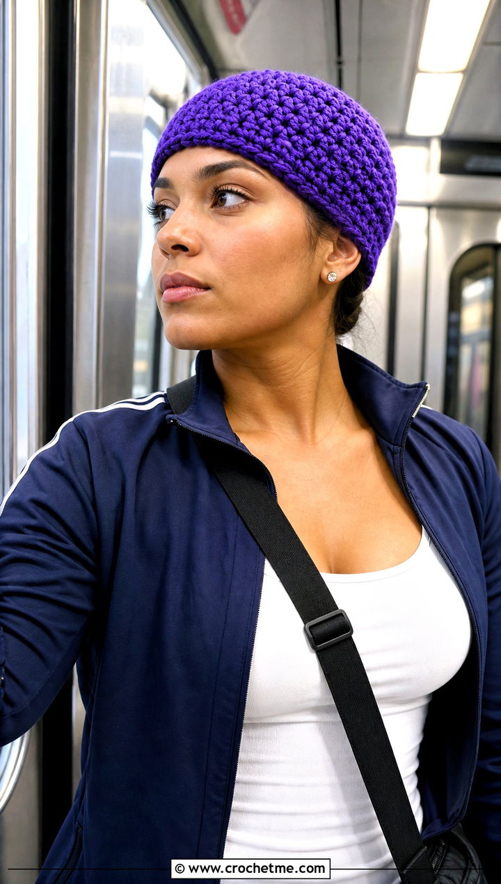 Skull Cap Crochet Beanie With Track Jacket And Joggers - 25 Crochet Beanie Size 4 Yarn outfit ideas
