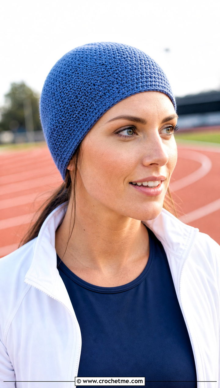 Skull Cap Magic Circle Crochet Beanie With Running Set - 25 Crochet Beanie Magic Circle outfit ideas