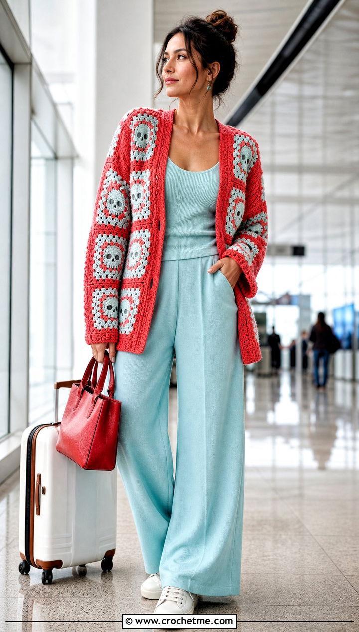 Skull Granny Square Cardigan With Matching Knit Set - 30 skull granny square cardigan outfit ideas