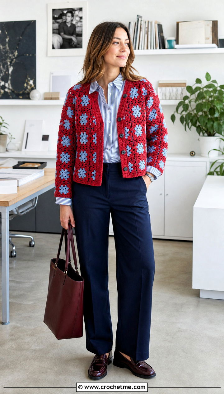 Skull Granny Square Cardigan With Striped Shirt - 30 skull granny square cardigan outfit ideas