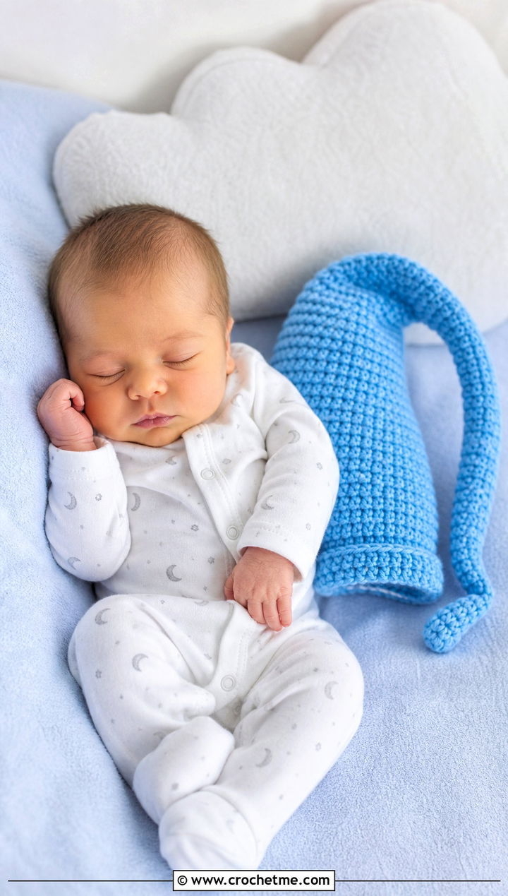 Sleepy Cap Photo Prop Crochet Hat With Moon Print Pajamas - 15 Photo Prop Crochet Hat outfit ideas