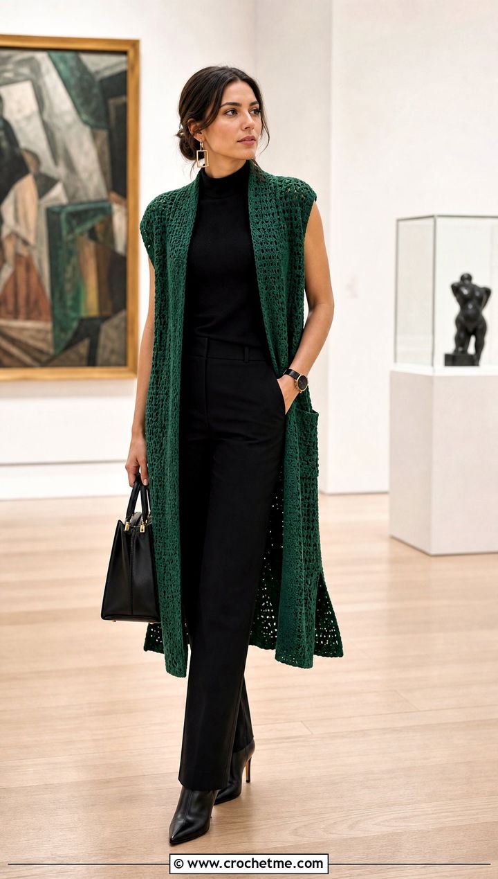 Sleeveless Crochet Bathrobe With Black Separates - 30 crochet bathrobe outfit ideas