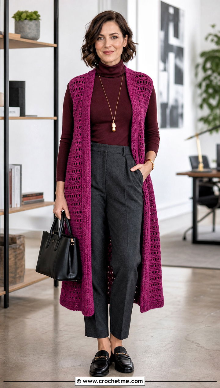 Sleeveless Crochet Kimono Vest With Turtleneck - 25 easy crochet kimono outfit ideas