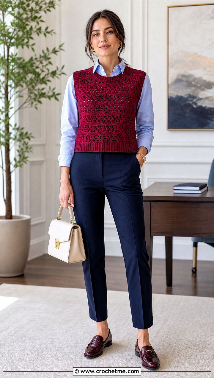 Sleeveless Crochet Sweater Vest With Button Down - 25 Crochet For Sweaters For Women outfit ideas