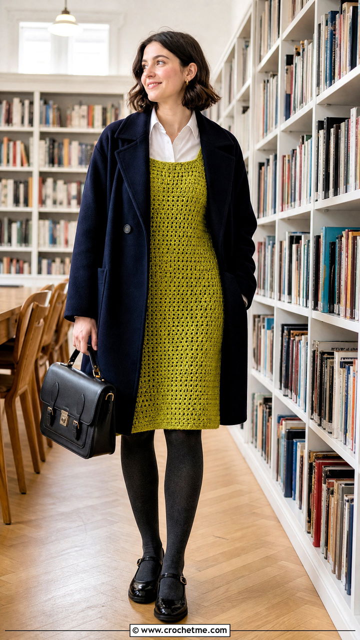 Sleeveless Jumper Crochet Winter Dress With Button Down Shirt - 35 crochet winter dress outfit ideas